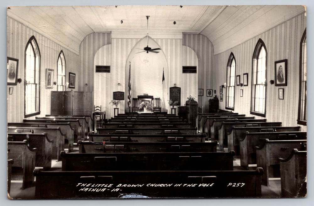 Postcard RPPC IA Nashua Iowa Little Brown Church In The Vale Interior View