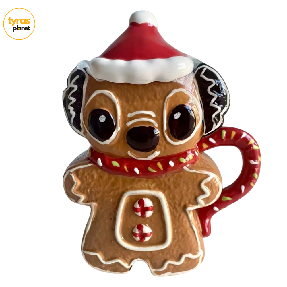 Disney Stitch Christmas Mug with Gingerbread Cookie Santa Hat Hand Painted