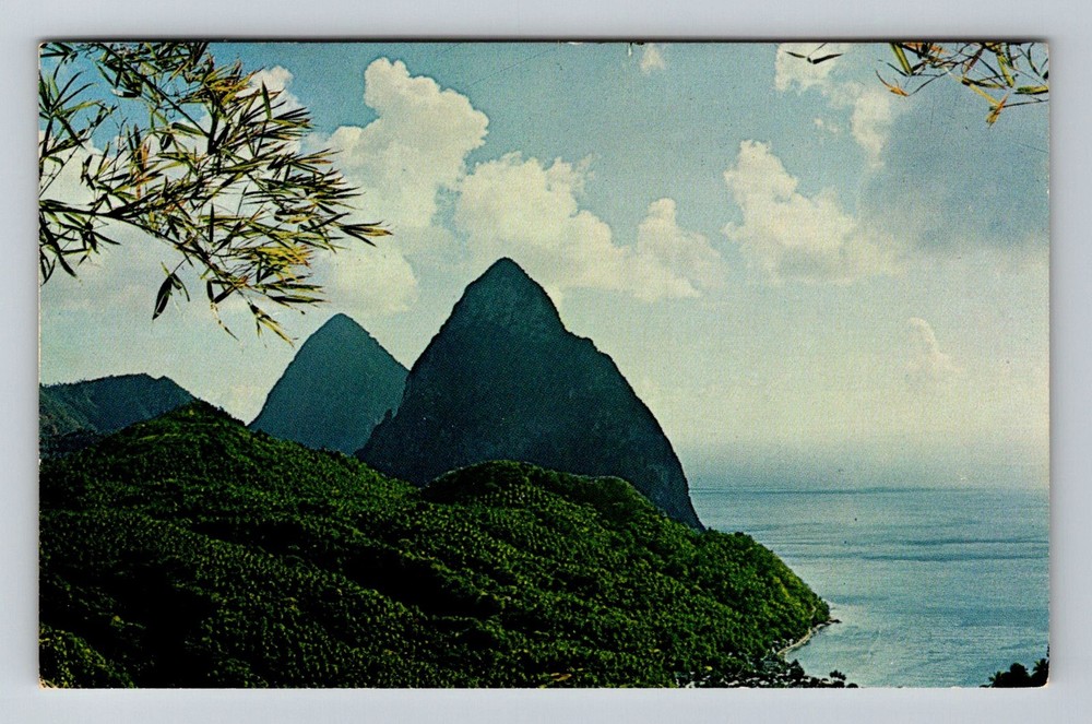 St. Lucia- West Indies Twin Peaks Petit Piton & Gros Piton Old Vintage Postcard