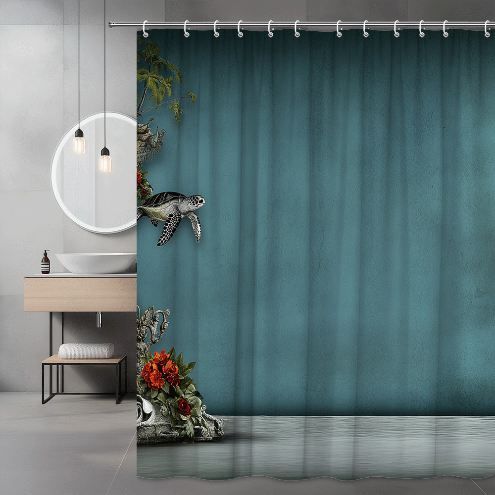 Sea Turtle Shower Curtain Blue Coastal Wall Print