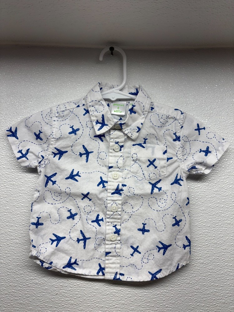Peanut & Ollie Baby Boys Airplanes Print Shirt Button Up Short Sleeve Size: 6/9M