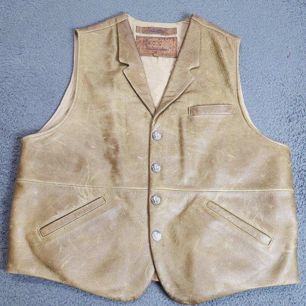 Coronado Leather Vest Mens 44 Beige Cowhide Western Biker Concho Buttons