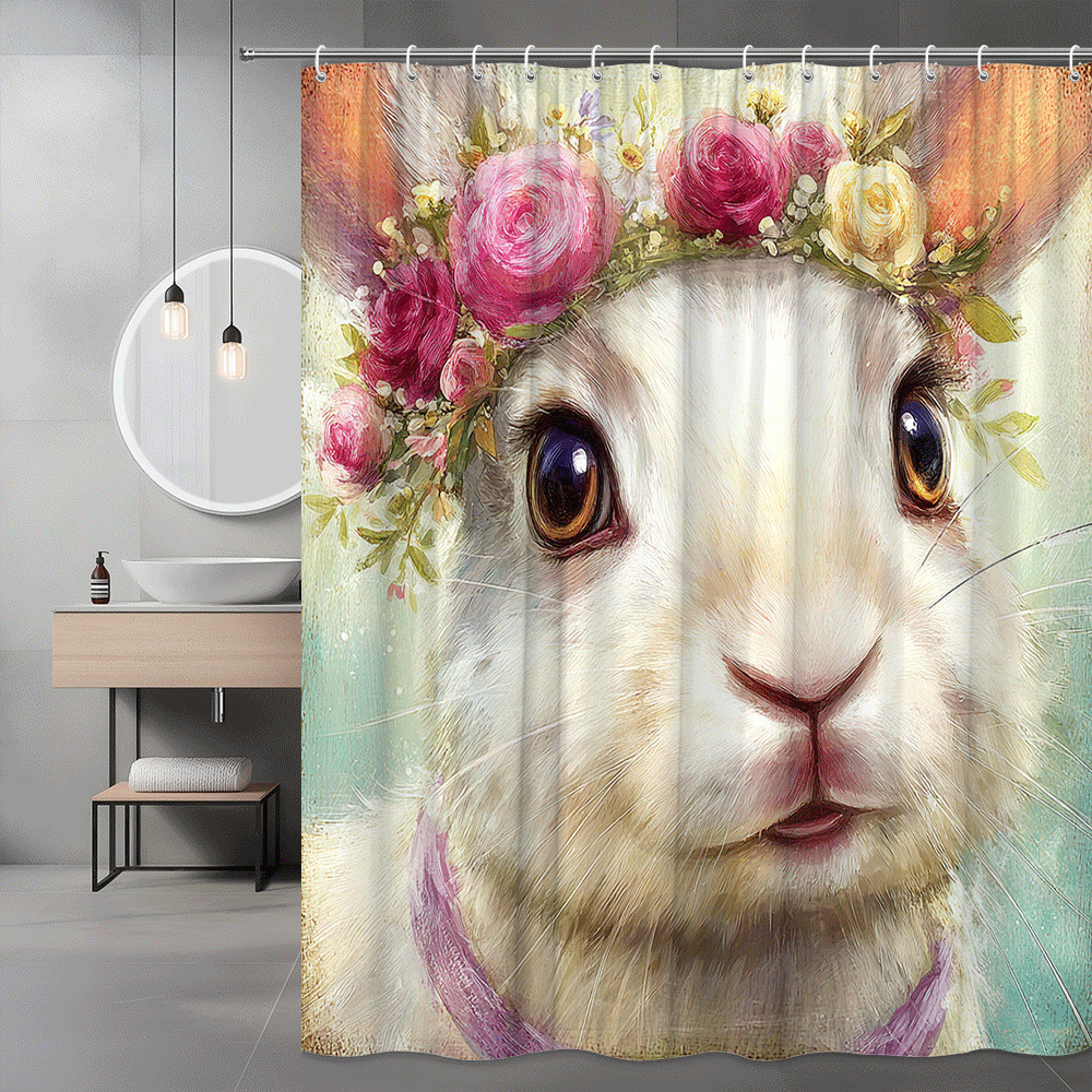 Floral Rabbit Shower Curtain Bunny Face Print