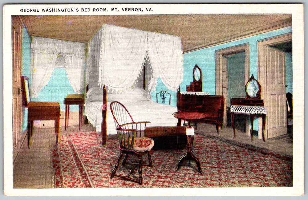 Vtg Postcard George Washington Bedroom MT Vernon, VA 1940s