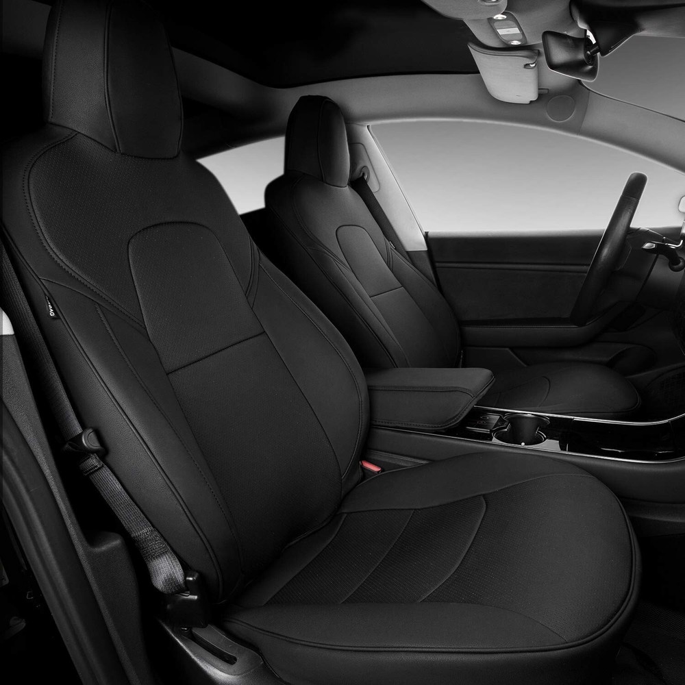 Black PU Leather Custom Fit FRONT Car Seat Covers For Tesla model 3 2017-2023