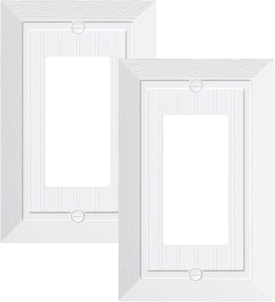 2-Pack Classic Beadboard Decorator Wall Plate Cover, Pure White Decorative Switc