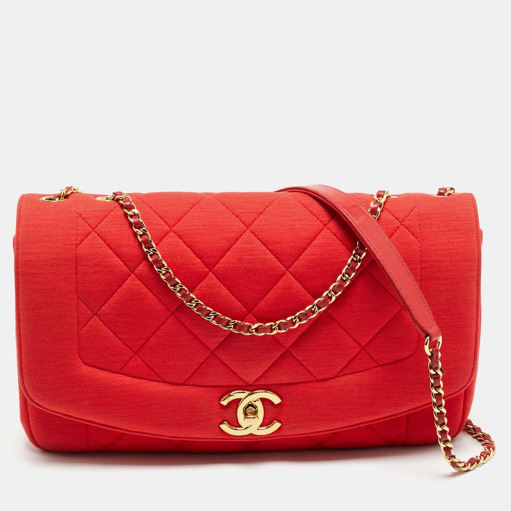 Chanel Red Quilted Diana Flap Bag with Jersey Trim