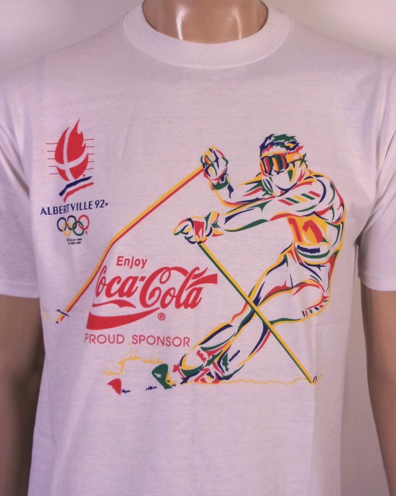 vintage 90s Albertville 1992 Coca Cola Winter Olympics T-Shirt Coke Ski USA L