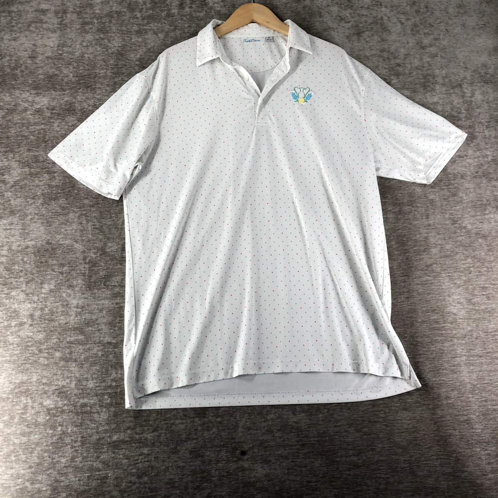Trophy Collection Golf Men's XL Polo Shirt Pullover Polka Dot Geometric White