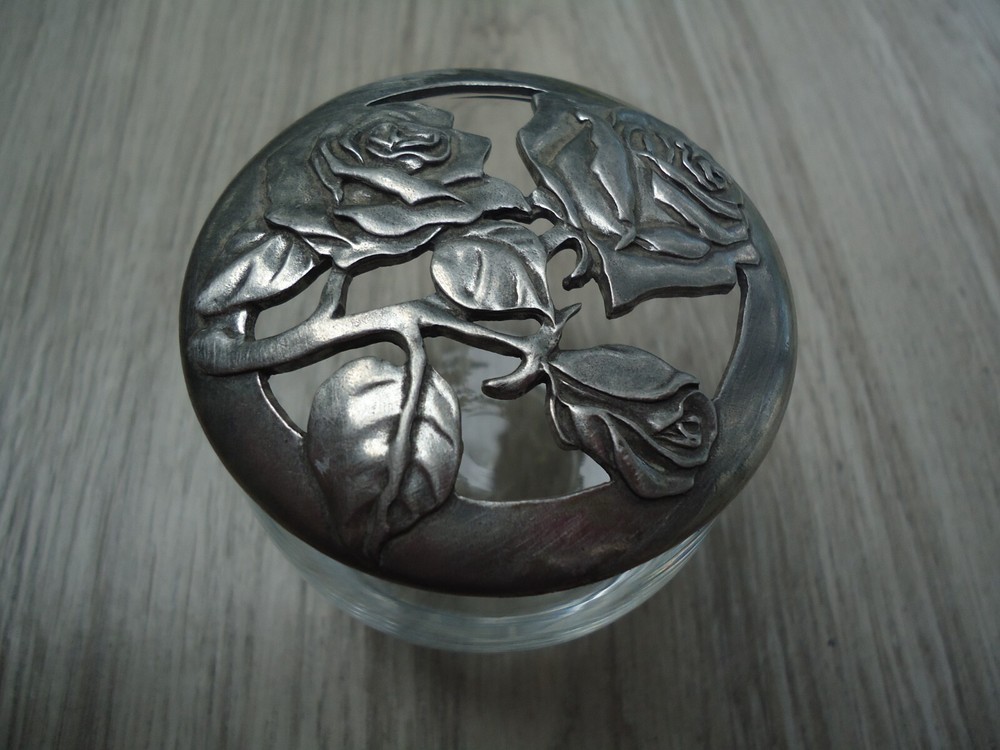 VTG Pewter Rose Potpourri Jar Floral Granny Cottage French Country Decoration