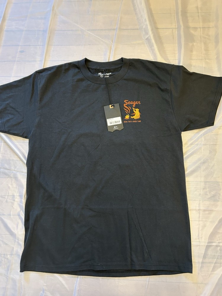 Seager Here For A Good Time Bear Graphic Black Cotton Crew Neck T-Shirt L
