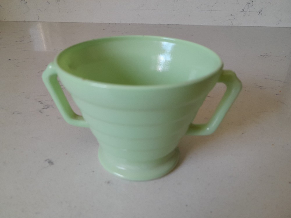 Vintage MCM Hazel Atlas Moderntone Platonite Jadeite Green Sugar Bowl EUC
