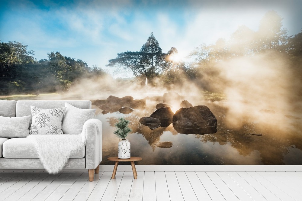 3D Forest River Mist Landscape Wall Murals Wallpaper Murals Wall Sticker