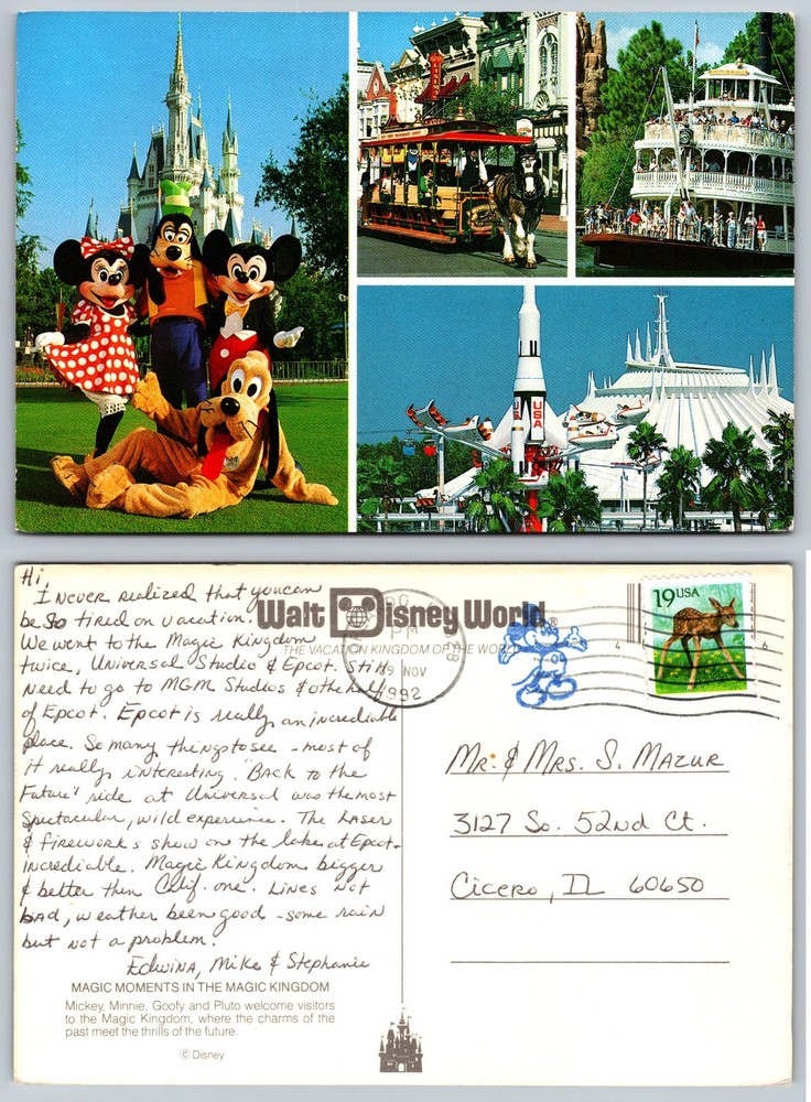 Continental Walt Disney World Characters Postcard