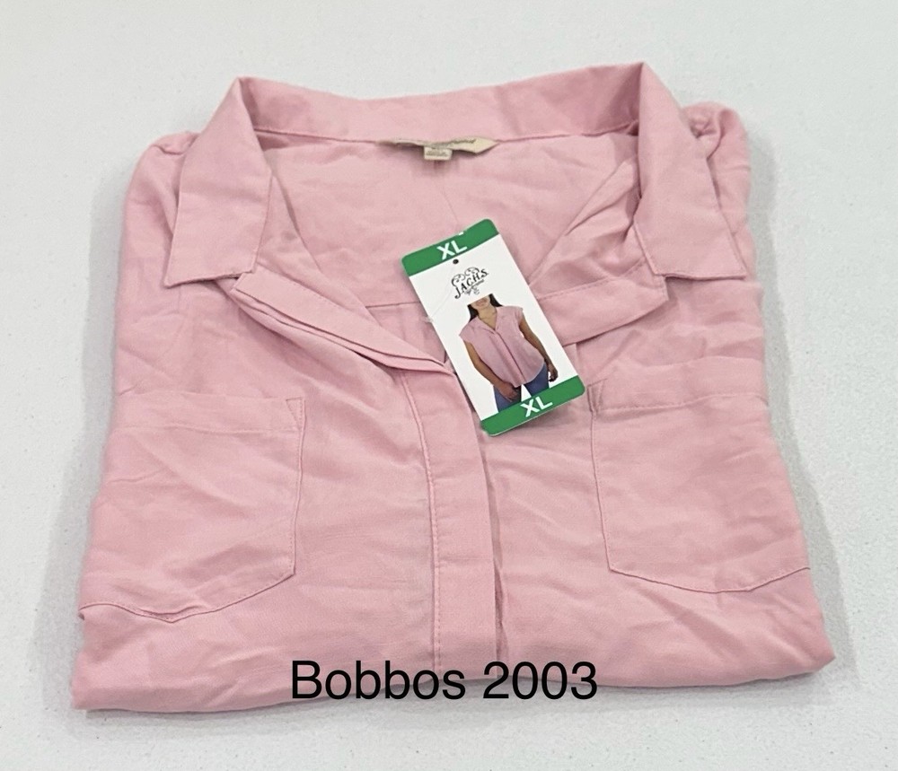 Jachs Girlfriend Women's Button Front Cap Sleeve Blouse, Pink, Size XL