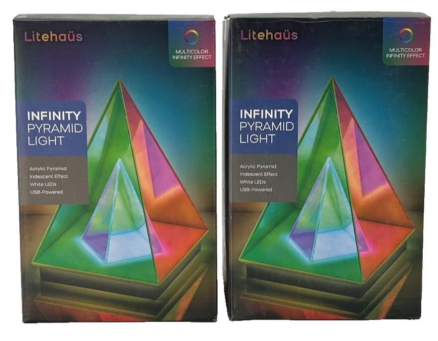 2 pack Iridescent Acrylic Infinity Pyramid Table Light 7.7