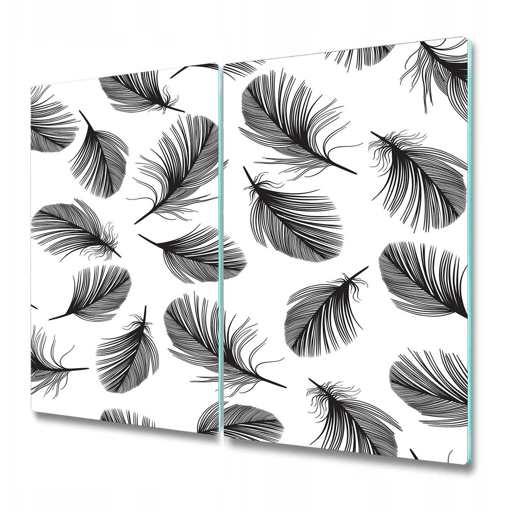 Glass Worktop Kitchen Chopping Board Hand-drawn feathers black and white 2x30x52