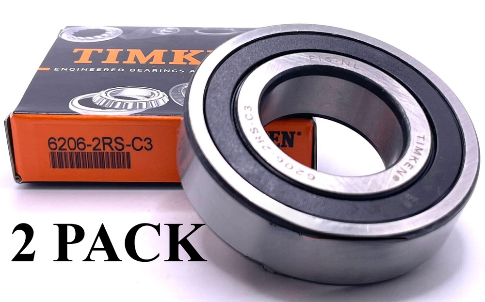 TIMKEN 6206 2RS C3 Deep Groove Ball Bearing 2-Pack Rubber Sealed 30x62x16mm