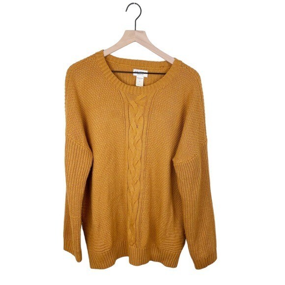 Arizona Jean Co Mustard Yellow Cable Knit Ribbed Sweater Women's Size XL