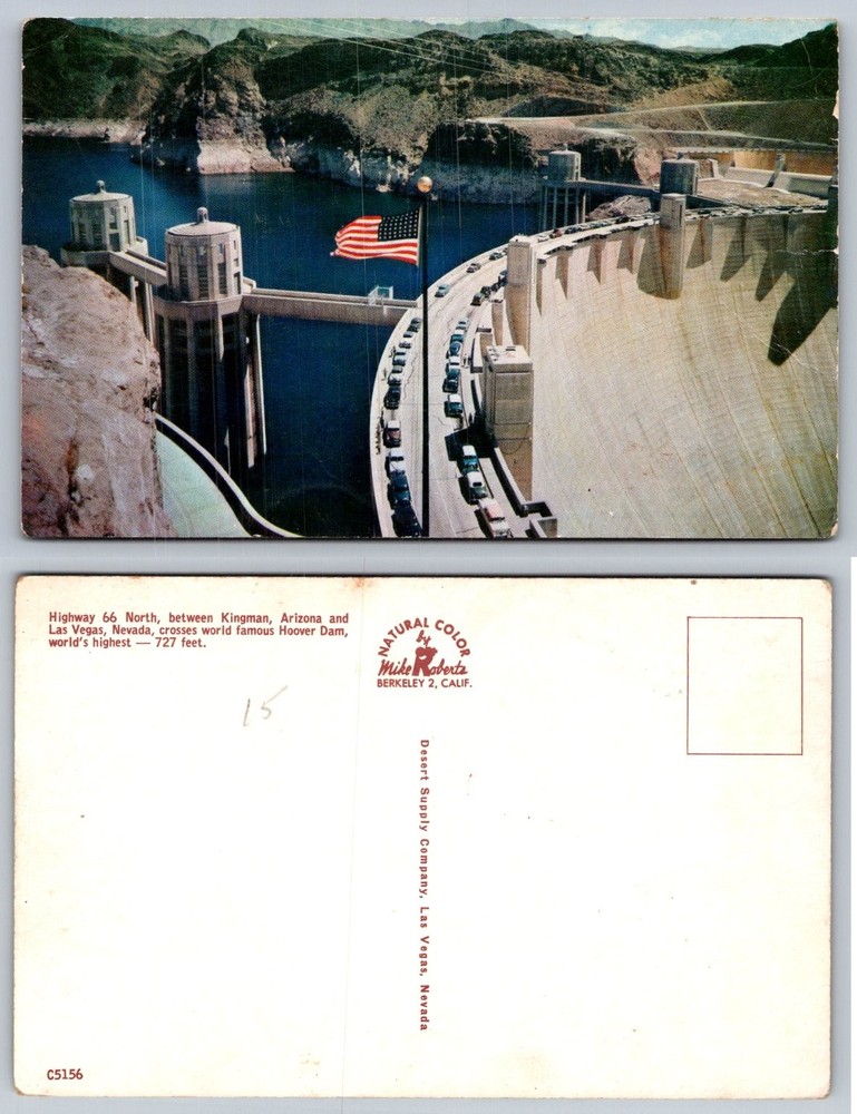 Hoover Dam Lake Mead Postcard 1950s Natural Color Mike Roberts Route 66 Nevada