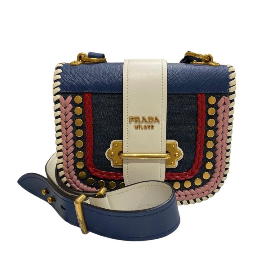 PRADA Cahier 25 Shoulder Bag Crossbody in Navy with Logo Authentic Luxury