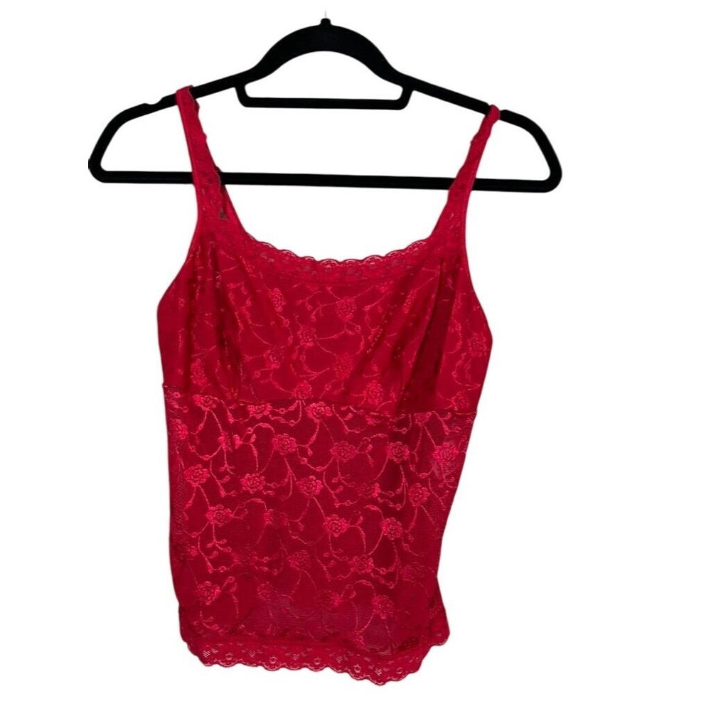 Vassarette Babydoll Top L Red Lace Floral Regency Romantic Fairy Festival Mesh
