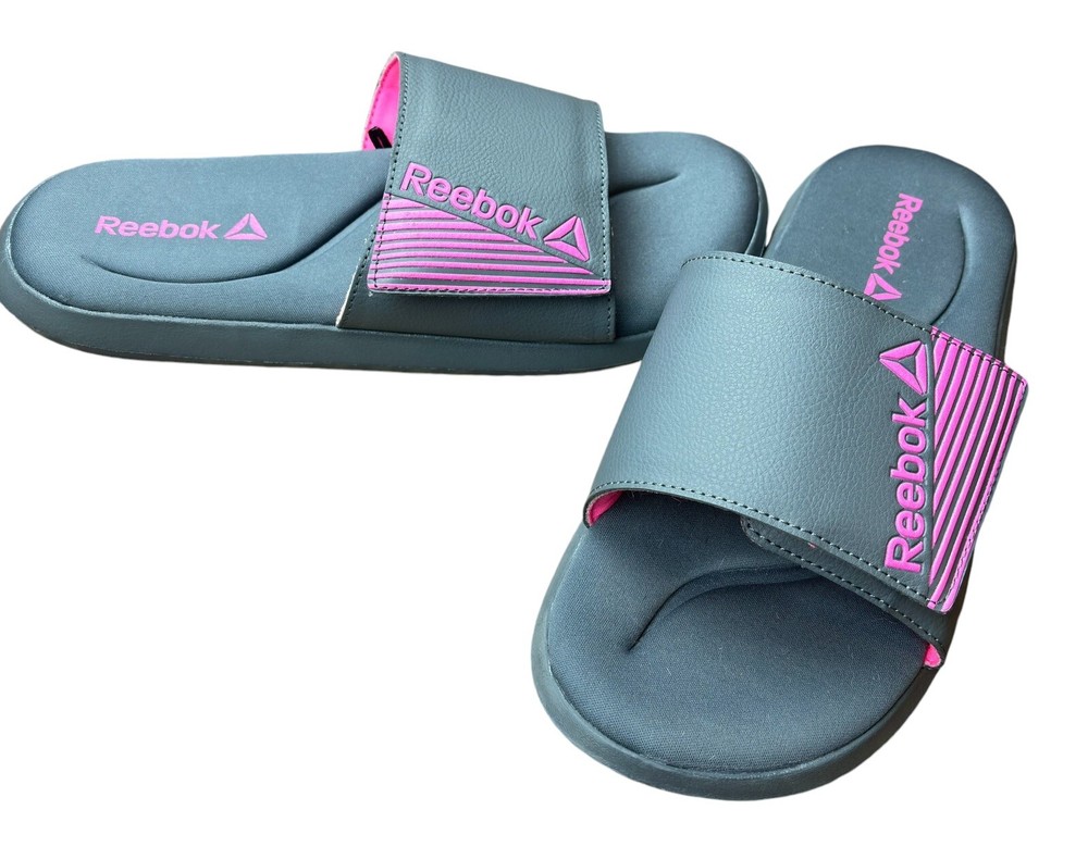 Reebok Women’s Size 10 Adjustable Memory Foam Gray And Pink Slides Sandals