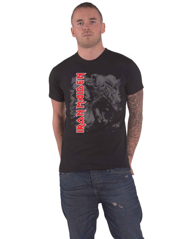 Iron Maiden Hi Contrast Trooper Eddie Band Logo Official Mens Black T-Shirt