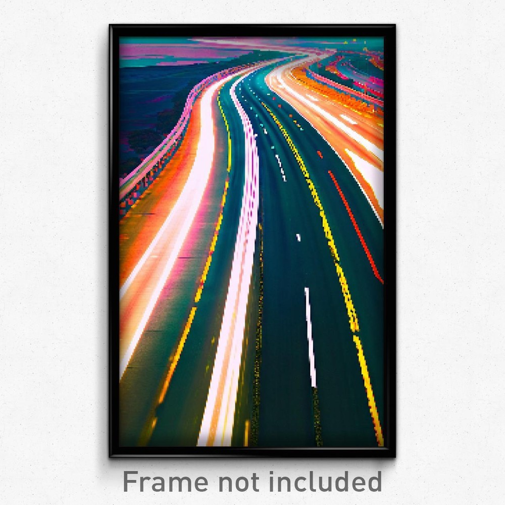 Psychedelic 8-Bit Swirly Highway Pixel Art Poster
