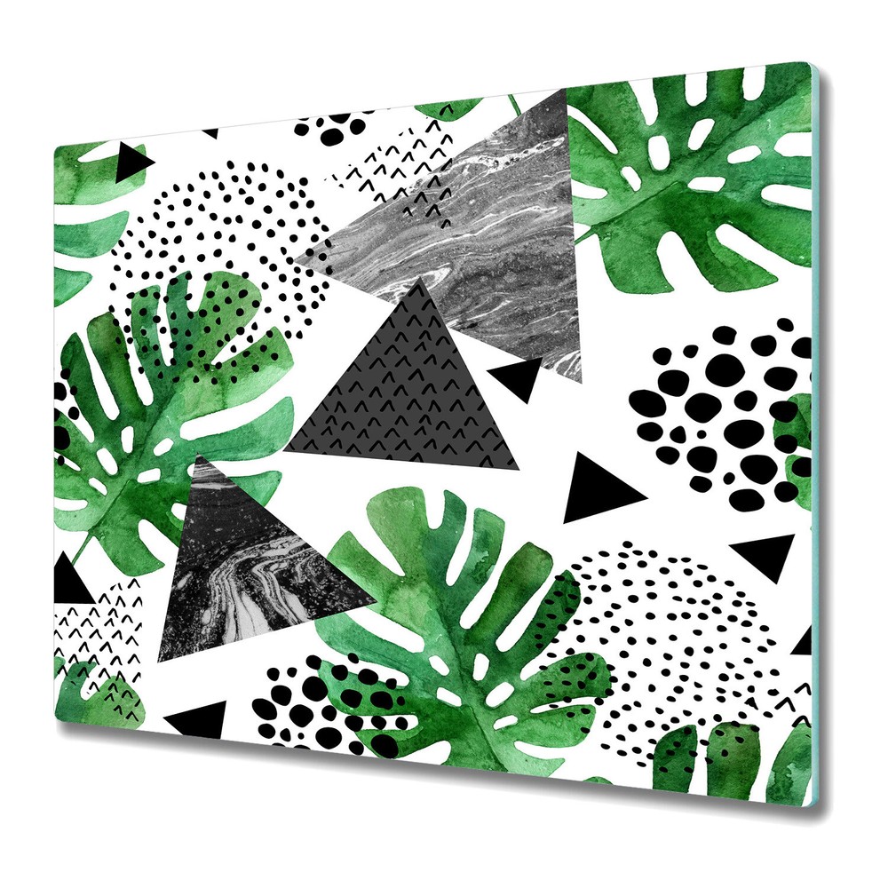 Glass Chopping Board Worktop Saver Abstract Jungle Geometric Tropical 60x52