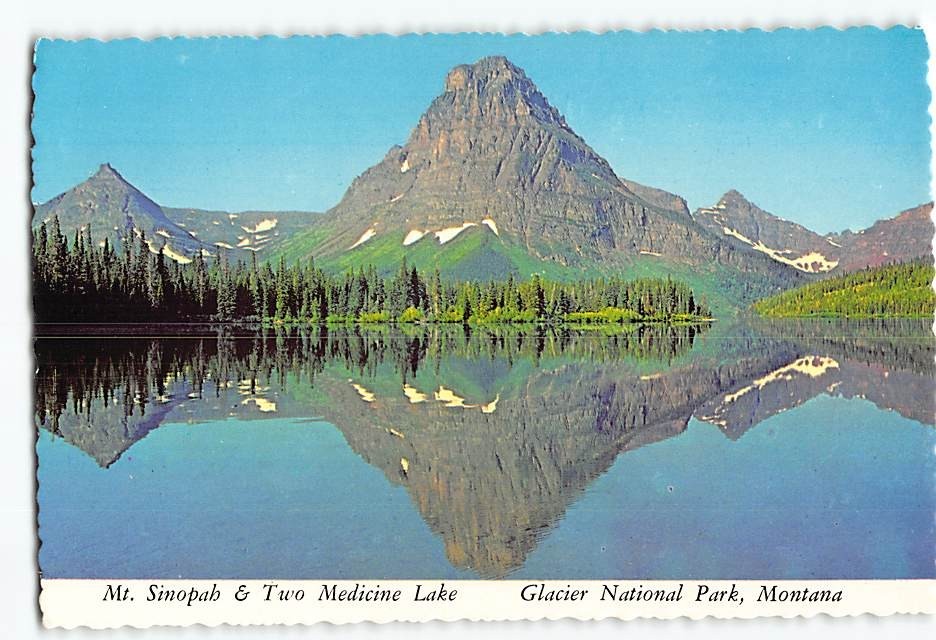 Postcard Mt. Sinopah & Two Medicine Lake Glacier National Park Montana USA