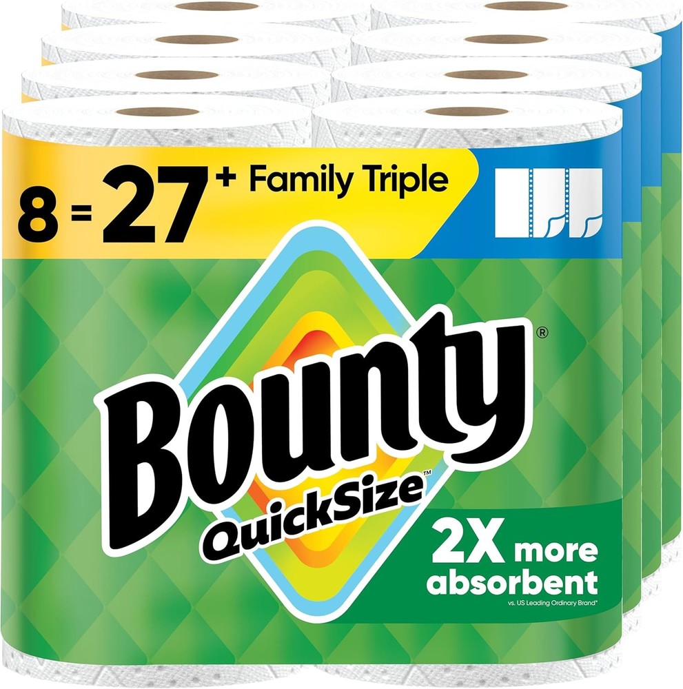 Bounty Quick-Size Paper Towels White 8 Family Triple Rolls = 27 Regular Rolls