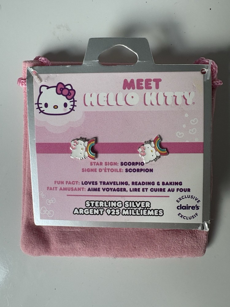 Clairs Hello Kitty Sterling Silver Stud Earrings with Pouch RRP £16 New