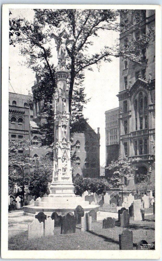 Postcard - Trinity Church, Broadway and Wall Street, New York City, New York