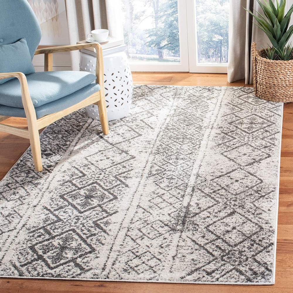 Adirondack Collection Area Rug 6' x 9' Silver & Black Moroccan Boho Distressed