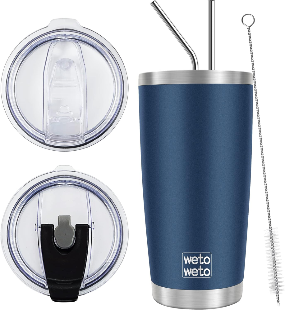 20Oz Tumbler with 2 Lids and 2 Straws, Stainless Steel Vacuum Insulated Water Co