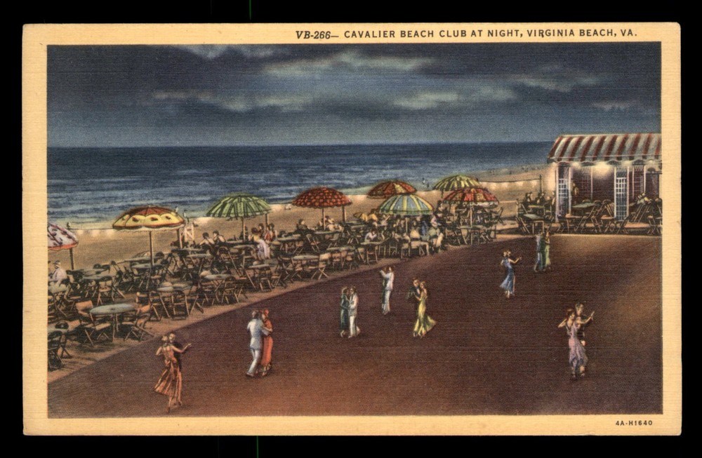 Cavalier Beach Club At Night Virginia Beach VA People Unp Linen Postcard