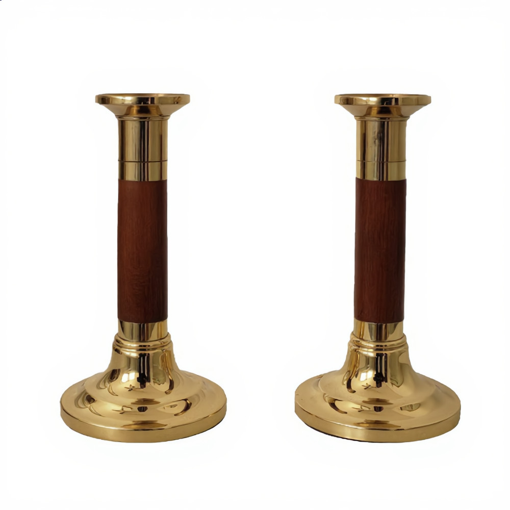 Vintage Baldwin Brass Candlestick Holders Walnut Base Non Tarnish