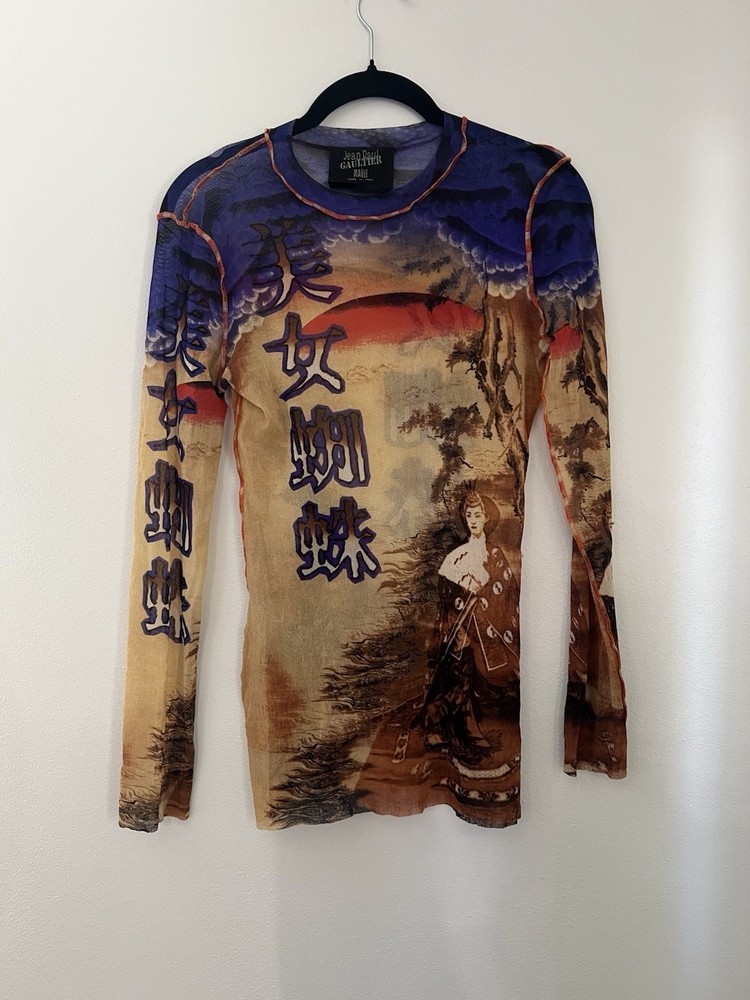 RARE JEAN PAUL GAULTIER MAILLE LONG SLEEVE MESH TOP MED JAPANESE GEISHA ASIAN
