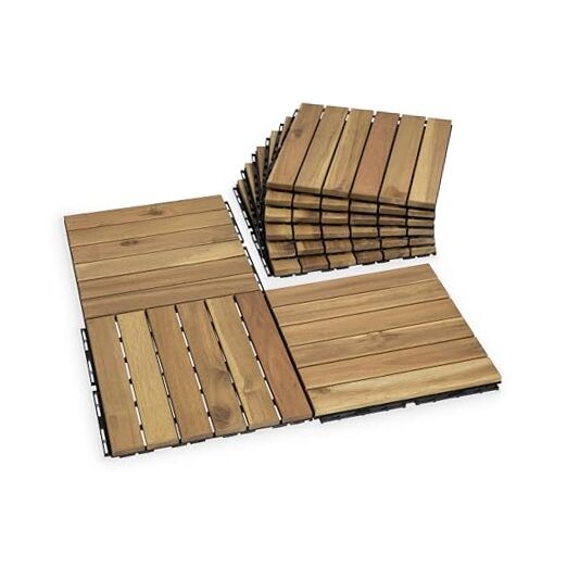 Acacia Wood Interlocking Deck Tiles for Patio 9-Piece White Oak Flooring-image