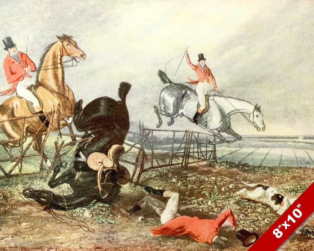 HORSE RIDING ACCIDENT FOX HUNT EQUESTRIAN HUNTING ART PAINTING REAL CANVAS PRINT