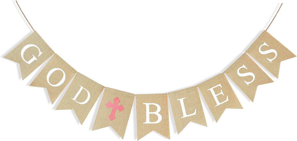 God Bless Banner Baptism Decorations for Girls, Confirmation First Communion Dec