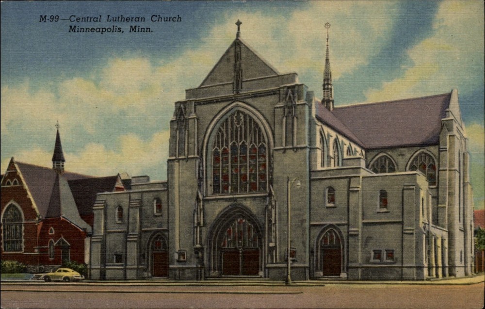 Minneapolis Minnesota ~ Central Lutheran Church ~ linen postcard sku539