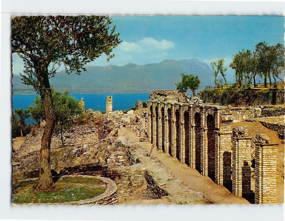 Postcard Roman VIlla Sirmione Grottos of Catullo Garda Lake Italy