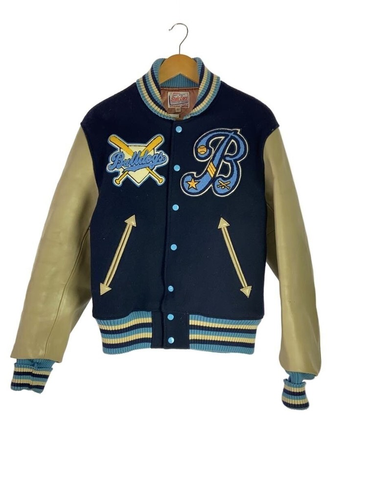 Style Eyes Back Patch/Jacket/Stadium Jacket/40/Wool/Nvy/Print/Leather Jacket 110