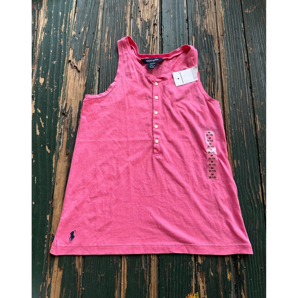 Polo Ralph Lauren Girls Pink Henley Tank Top Racerback Anto Rose M 8-10 NWT