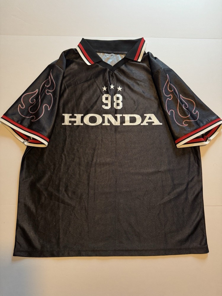 Honda Graphic Racing Style Jersey Flame Sleeve Y2K Black Shirt XL XXL