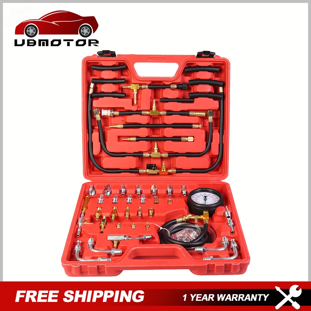 Gasoline Fuel Injection Pressure Tester Gauge Tool Kit System 0-140 psi 0-10bar