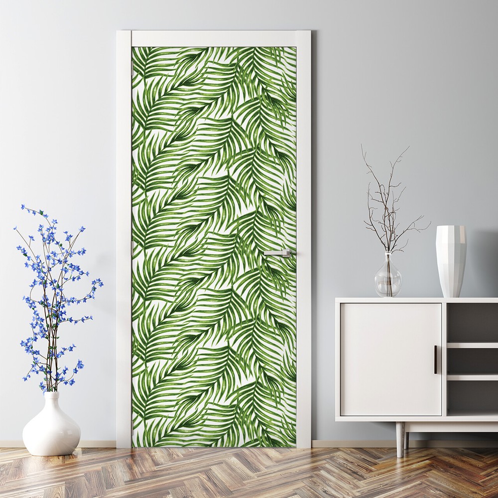 Bubble Free Door sticker Green palm leaf Palm foliage palm leaves fully