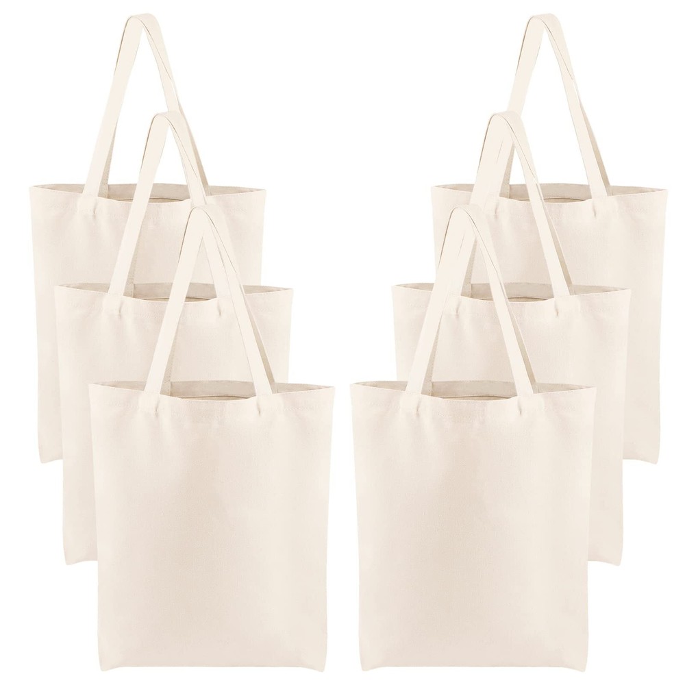 Small Canvas Tote Bag, 6 Pack 15x16 Blank Canvas Tote for Women, Reusable Can...